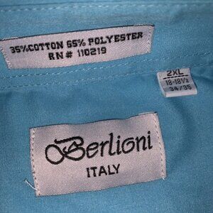Berlioni Men's Ocean Blue Dress Shirt Button Down 2XL 18-181/2 34/35
